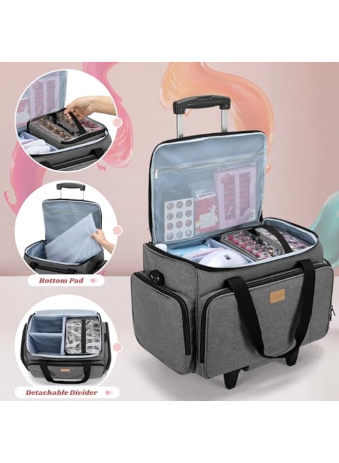 LUXJA Rolling Nail Polish Organizer Holds 90 Bottles and a Nail Lamp Rolling Nail Polish Case with a Detachable Dolly and 3 Removable Cases Patented Gray - Image 3