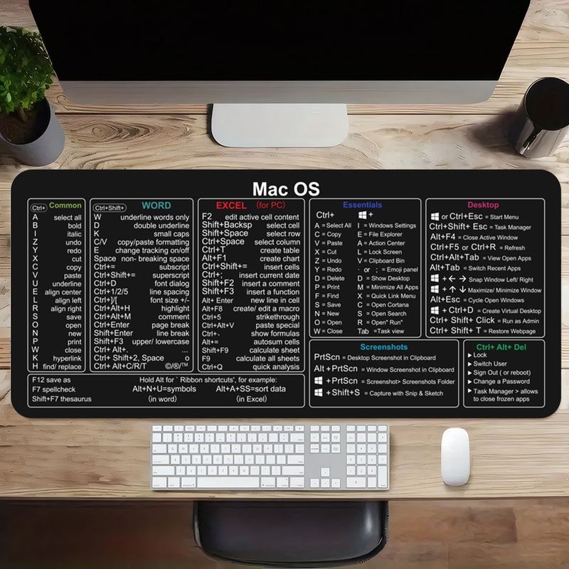 ماوس باد مكتبي عالي الكفاءة لنظام Mac بحجم 35.4x15.7 بوصة مع ملخص اختصارات كبير - Image 1