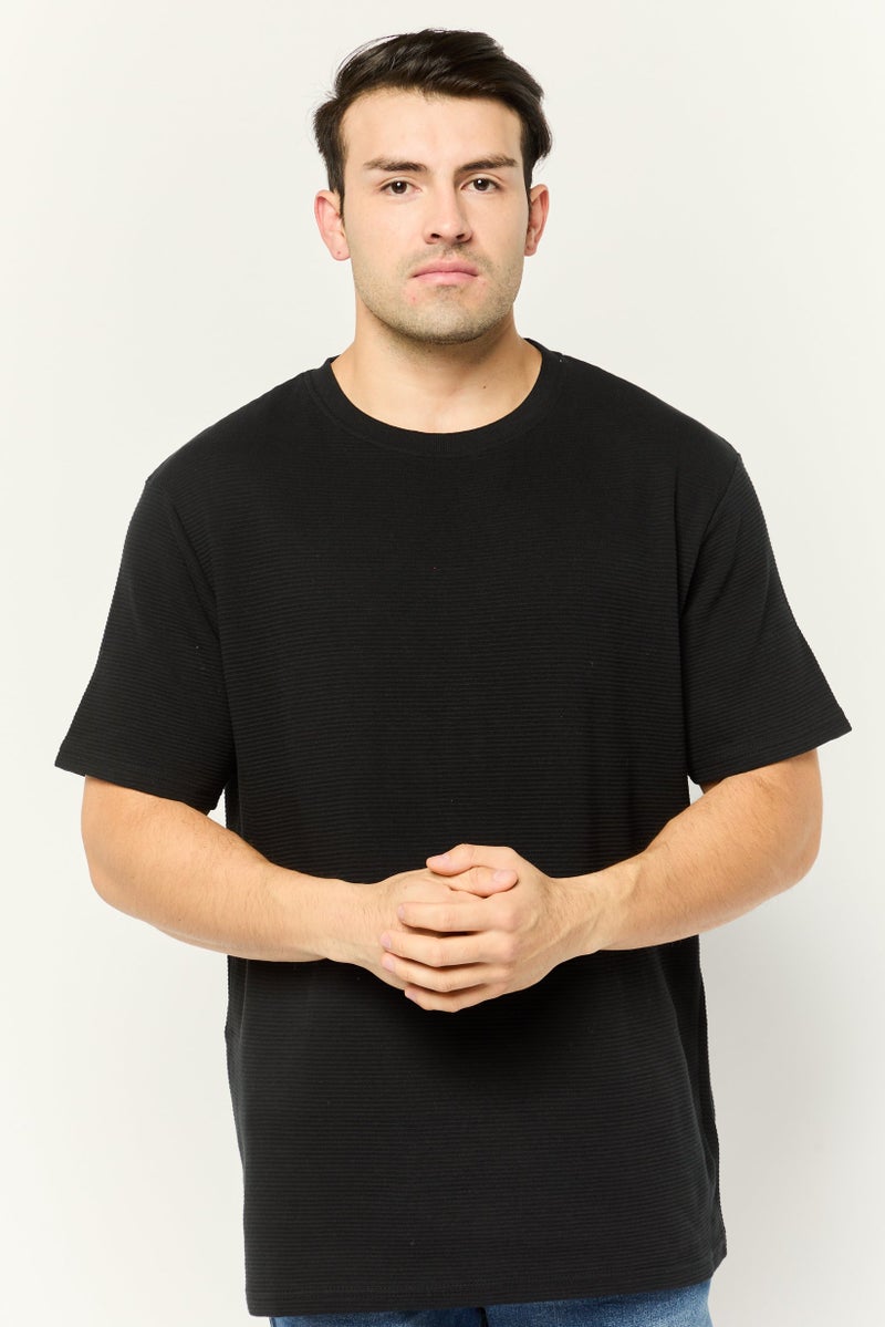 Threadbare Men Crew Neck Short Sleeves Textured T-Shirt, Black - Image 1
