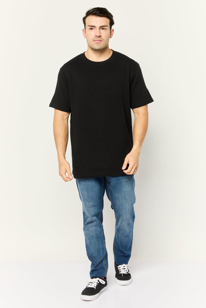 Threadbare Men Crew Neck Short Sleeves Textured T-Shirt, Black - Image 2