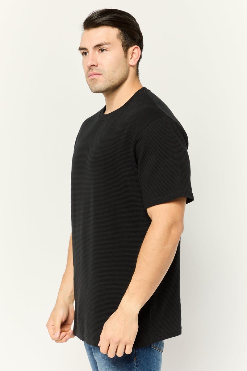 Threadbare Men Crew Neck Short Sleeves Textured T-Shirt, Black - Image 3