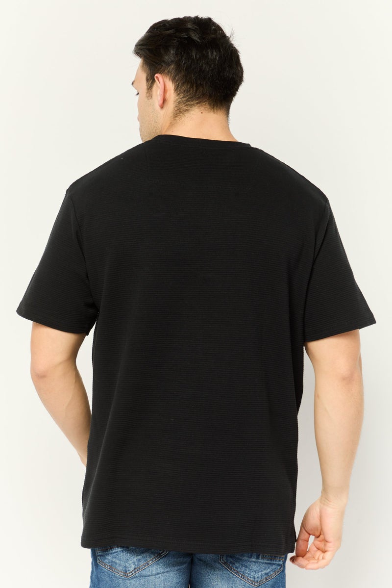 Threadbare Men Crew Neck Short Sleeves Textured T-Shirt, Black - Image 4