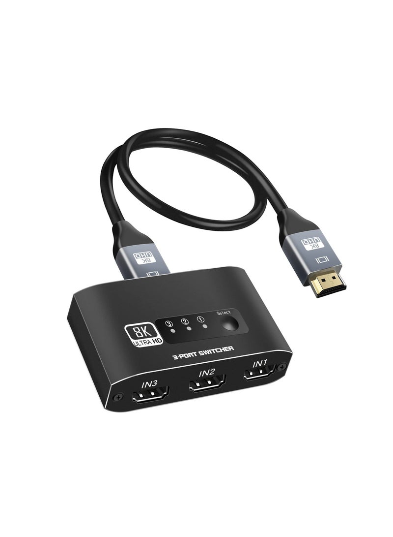 Captaintech SYOSI HDMI 2.1 Switch 4K 120Hz, Aluminum Alloy 8K@60Hz HDMI Switch, 3 Port HDMI Switcher Selector Box, Supports 4K@120Hz, Ultra HD, 4K HDMI Selector Switcher for Game Consoles - Image 1