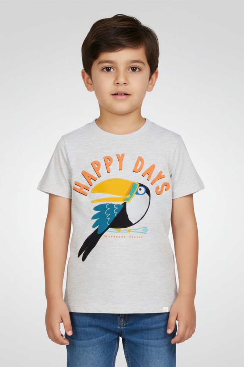 Hamleys Toddlers Boy Crew Neck Short Sleeve Embroidered T-Shirt, Grey - Image 1