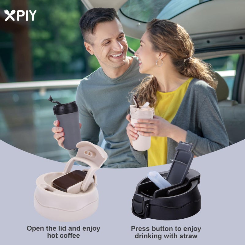 XPIY 14 oz Travel Coffee Mug, 2 Pack Vacuum Insulated Coffee Travel Mug Spill Proof with Lid and Straw, Stainless Steel Reusable Coffee Tumbler for Hot and Cold Drinks, Gift for Men and Women(Black White) - Image 2