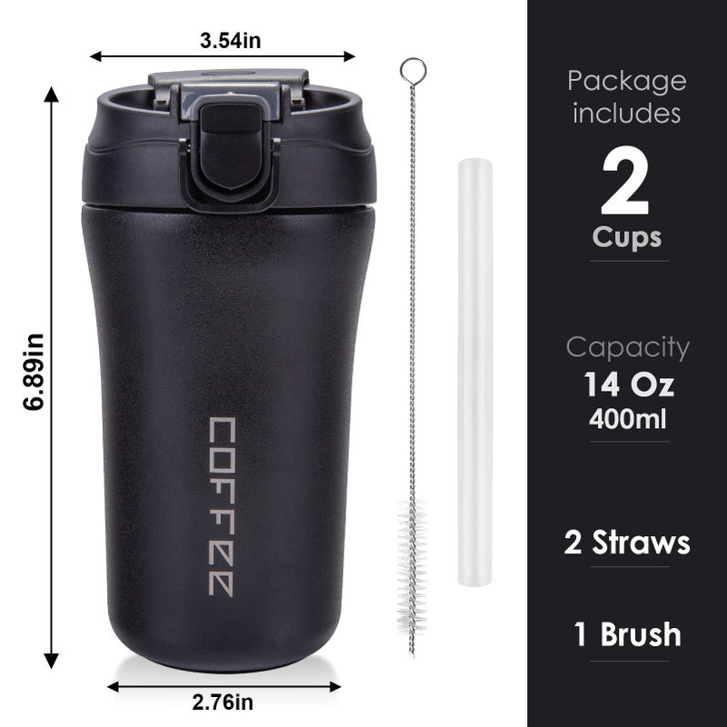 XPIY 14 oz Travel Coffee Mug, 2 Pack Vacuum Insulated Coffee Travel Mug Spill Proof with Lid and Straw, Stainless Steel Reusable Coffee Tumbler for Hot and Cold Drinks, Gift for Men and Women(Black White) - Image 5