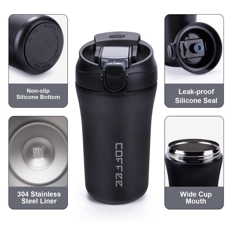 XPIY 14 oz Travel Coffee Mug, 2 Pack Vacuum Insulated Coffee Travel Mug Spill Proof with Lid and Straw, Stainless Steel Reusable Coffee Tumbler for Hot and Cold Drinks, Gift for Men and Women(Black White) - Image 4
