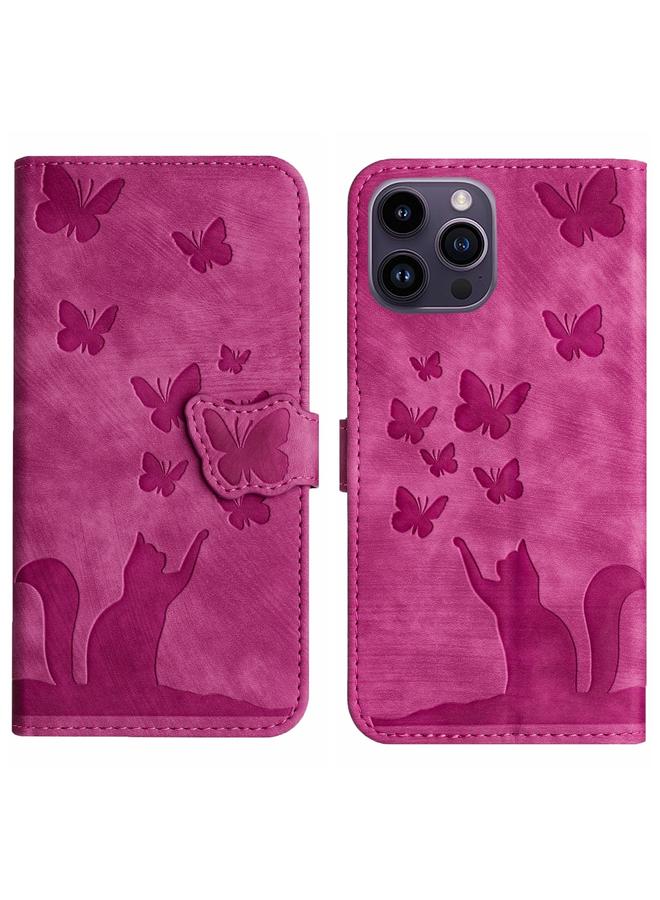 زبون جراب هاتف iPhone 13 Pro من الجلد القابل للطي بنقشة فراشة وقط - Image 1