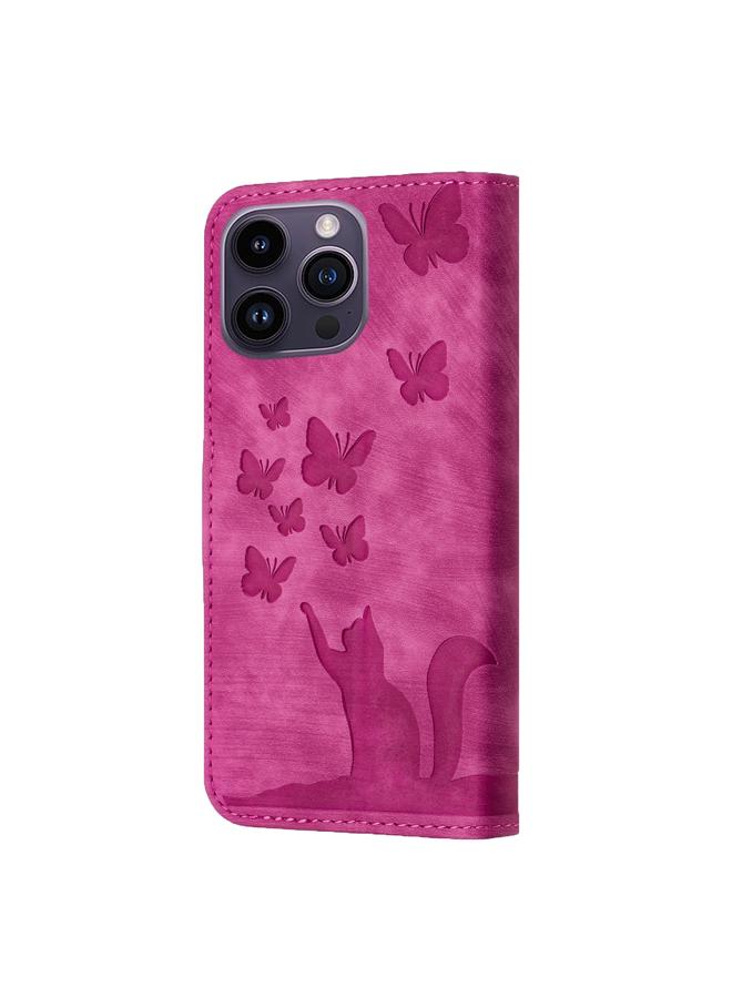 زبون جراب هاتف iPhone 13 Pro من الجلد القابل للطي بنقشة فراشة وقط - Image 3