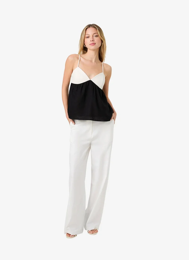 فرنش كونكشن Women's Porc Crm Blk Aimee Cotton Strapless Top