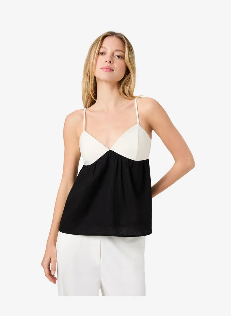 فرنش كونكشن Women's Porc Crm Blk Aimee Cotton Strapless Top