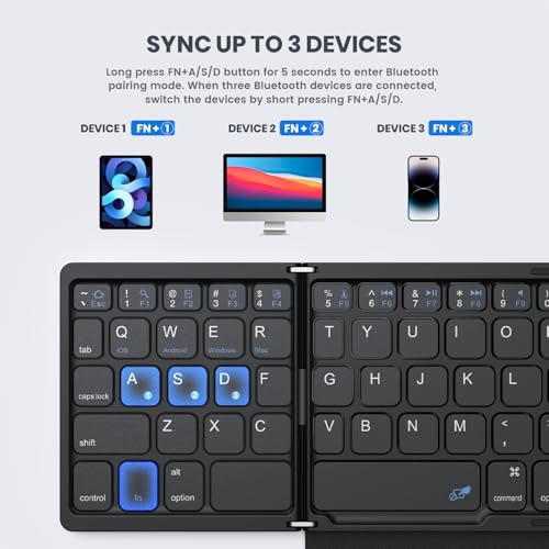 GEODMAER Foldable Bluetooth Keyboard, Portable Full Size Folding Keyboard with Large Touchpad, Numeric Keypad, PU Leather, Wireless TravelKeyboard for Windows Android Mac(Sync up to 3 Devices) - Image 3