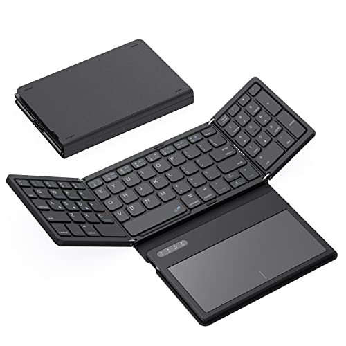 GEODMAER Foldable Bluetooth Keyboard, Portable Full Size Folding Keyboard with Large Touchpad, Numeric Keypad, PU Leather, Wireless TravelKeyboard for Windows Android Mac(Sync up to 3 Devices) - Image 1