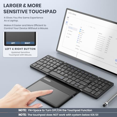 GEODMAER Foldable Bluetooth Keyboard, Portable Full Size Folding Keyboard with Large Touchpad, Numeric Keypad, PU Leather, Wireless TravelKeyboard for Windows Android Mac(Sync up to 3 Devices) - Image 2