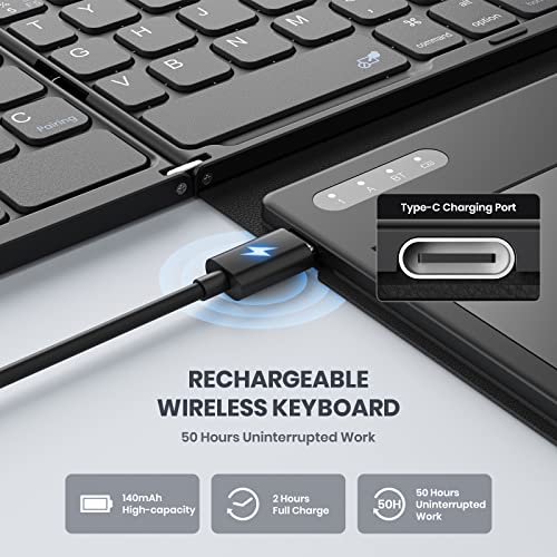 GEODMAER Foldable Bluetooth Keyboard, Portable Full Size Folding Keyboard with Large Touchpad, Numeric Keypad, PU Leather, Wireless TravelKeyboard for Windows Android Mac(Sync up to 3 Devices) - Image 5