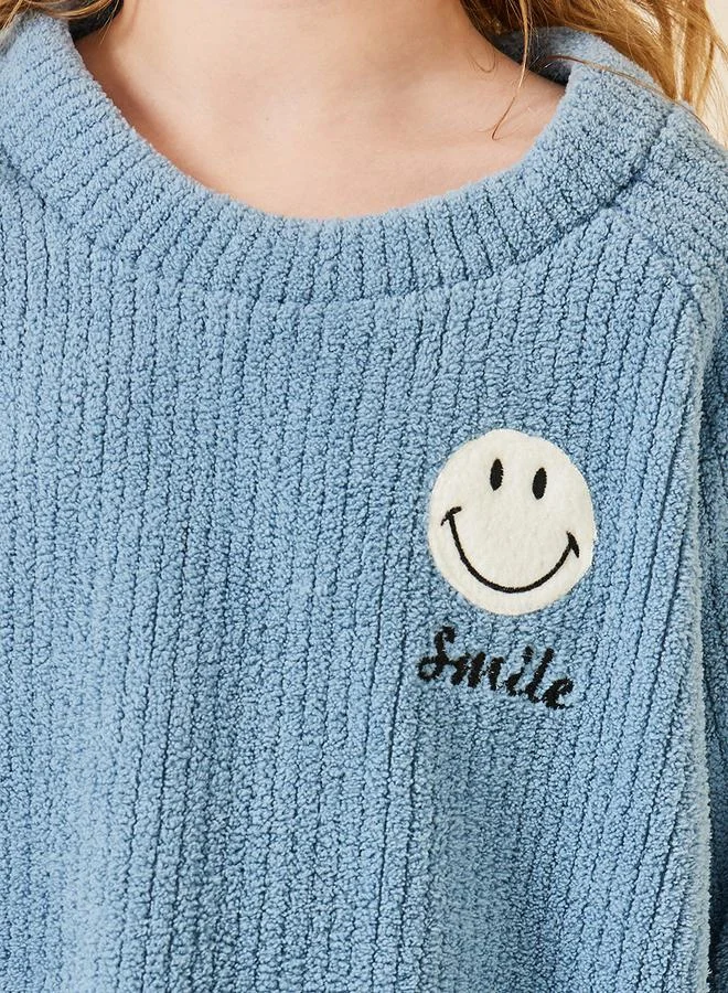 Styli Smile Patched Textured Top & PyjamaSet
