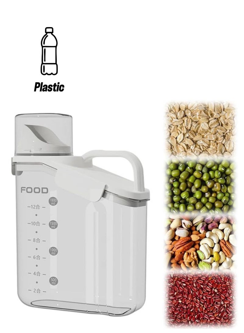 Hihonor Slim Rice Container Storage Tank, Dry Food Airtight Container kitchen Storage Containers, Airtight Food Storage with Pouring Spout for Oatmeal, Grain, Cereal, Pasta, Flour (White, 2000 ML) - Image 1