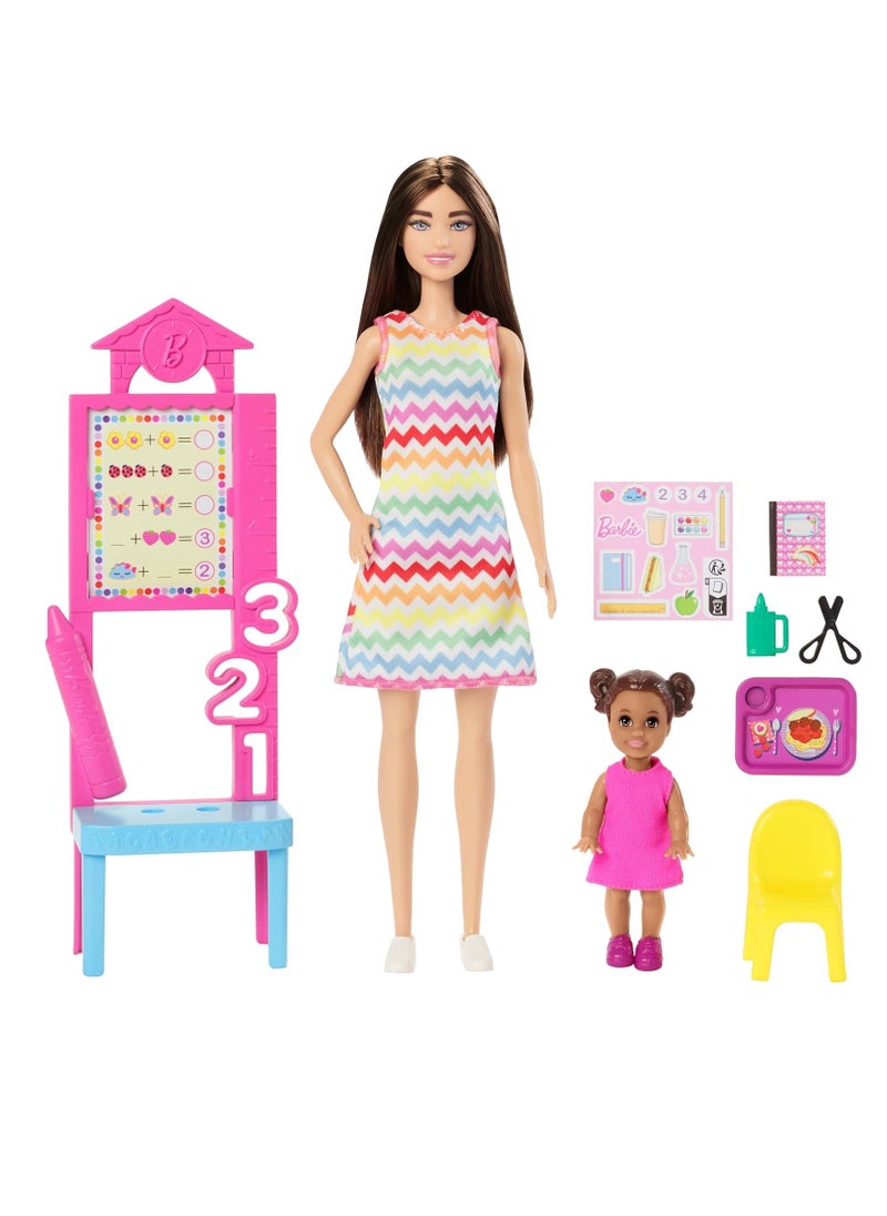 Barbie Barbie Teacher Set with Brunette Fashion Doll, Toddler Student, & Accessories  - Image 1