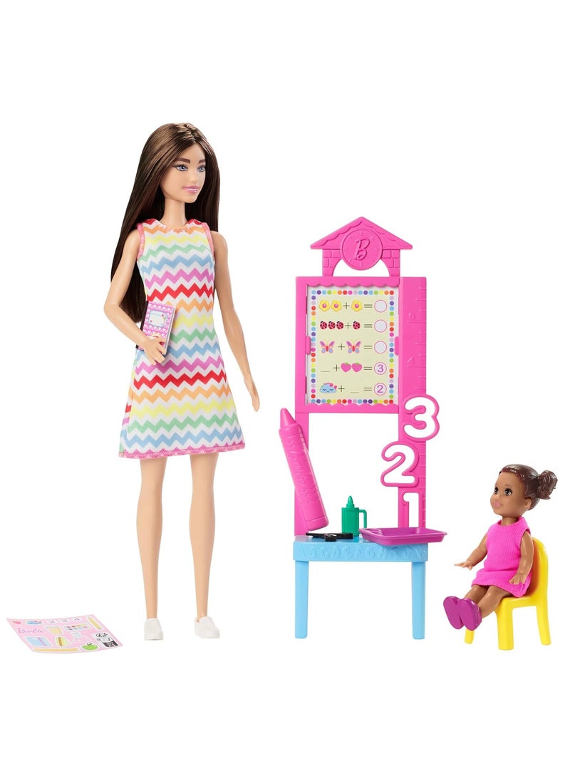 Barbie Barbie Teacher Set with Brunette Fashion Doll, Toddler Student, & Accessories  - Image 2