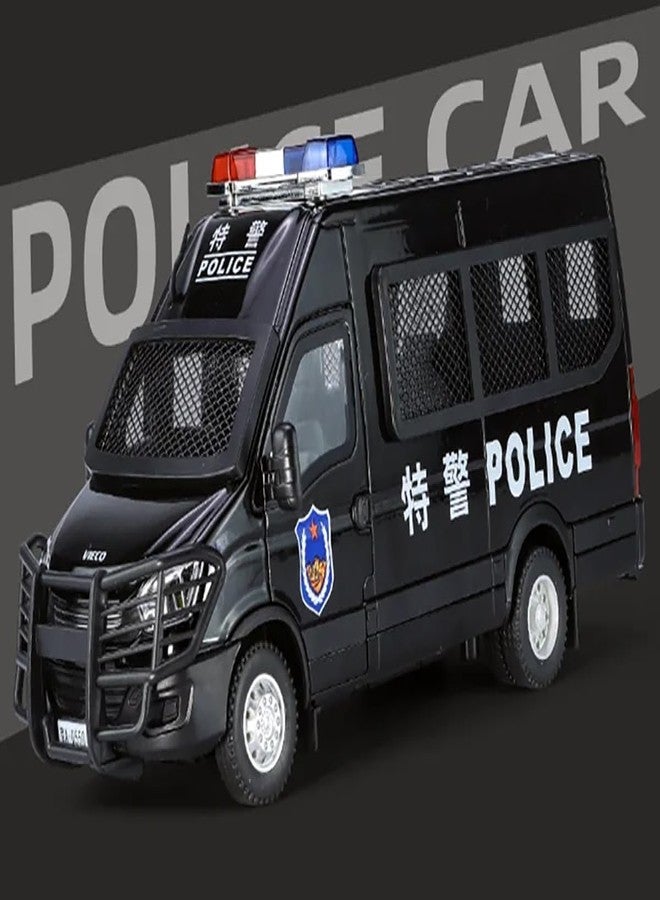 endevi1:24 Scale Exclusive Alloy Metal Pull Back Die-cast Car Model with Sound Light Mini Auto Toy for Kids Metal Model Toy Car with Sound and Light (1.24 -Scale Police Van-Black) - Image 4