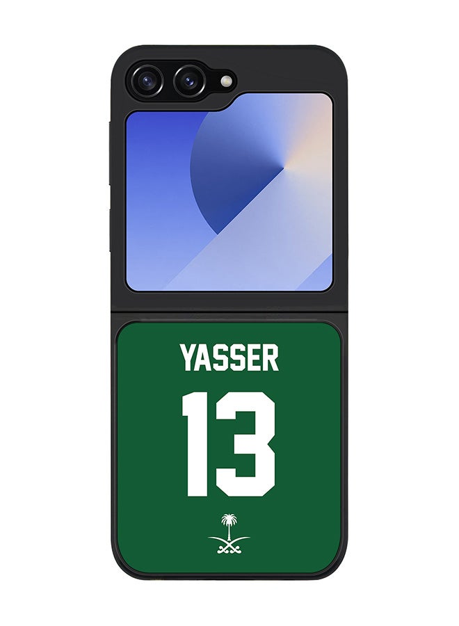 Stylizedd Rugged Black edge case for Samsung Galaxy Z Flip6, Slim fit Case Flexible TPU Gel Thin Cover - Football Team - Saudi Arabia, Player Name - Yasser - Image 1