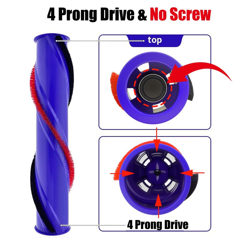 Odashen Roller Brush Roll Bar Replacement for Dyson V6 (4 Prong Drive & No Screw), Older V7 Models (Not for V7 Motorhead) Cordless Cleaner Part, 966821-01, 966084-01.(4.5cm Diameter) - Image 3
