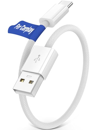 iMangoo USB C Cable for Carplay, Car Play Cord for Apple iPhone 17 Air 16 16e 15 Pro Max, USB A to Type C Data Transfer Short Braided Charger Charging Cable for Android Auto Galaxy S25 Wire 1 ft White - Image 1