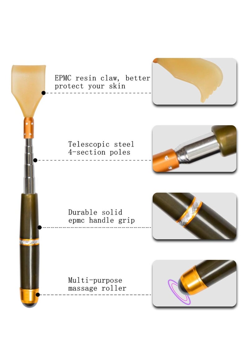 Back Scratcher, Telescoping Extendable Backscratchers with Magnetic Therapy Roller Tooth Slot Design for Travel Home Office Men Women Dark Green - Image 3
