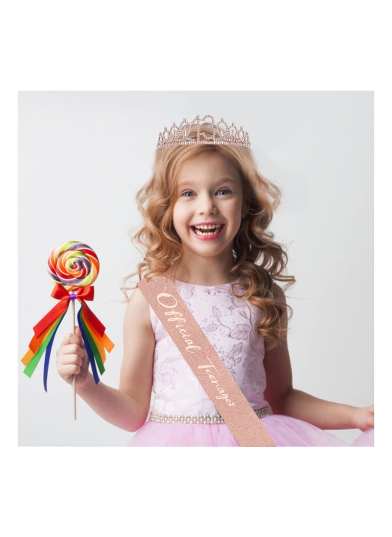 SYOSI - 13th Birthday Suit Shoulder Belt and Crown for Girls Rose Gold Fabulous Decoration Satin Sash Gifts for Happy 13th Birthday Party Favor Supplies - Image 1
