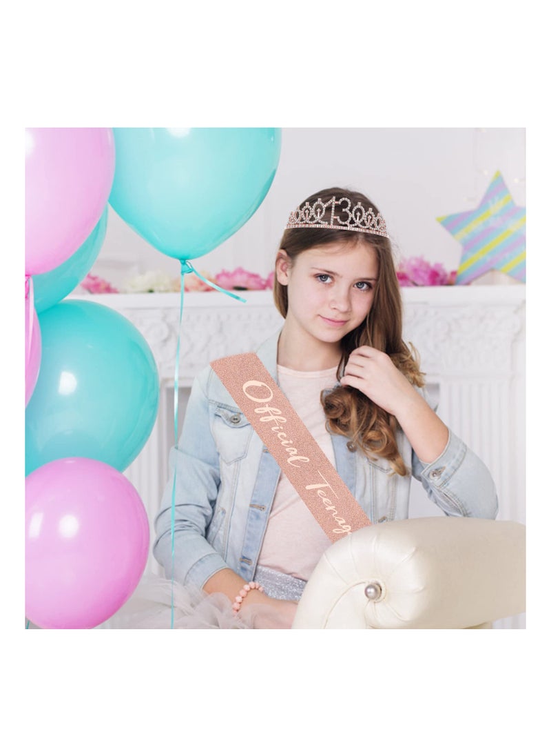 SYOSI - 13th Birthday Suit Shoulder Belt and Crown for Girls Rose Gold Fabulous Decoration Satin Sash Gifts for Happy 13th Birthday Party Favor Supplies - Image 1