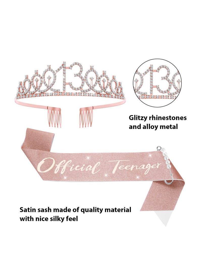 SYOSI - 13th Birthday Suit Shoulder Belt and Crown for Girls Rose Gold Fabulous Decoration Satin Sash Gifts for Happy 13th Birthday Party Favor Supplies - Image 1