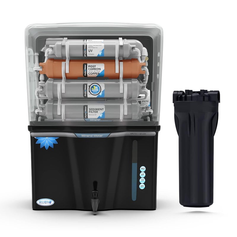 Ruby Fully Automatic Water Purifier with Silver impregnated Carbon Advanced Multi Stage ROUVUF 12 Litres Storage for office and home use Pre filter Sediment Pre Carbon Post carbon UV UF - Image 1