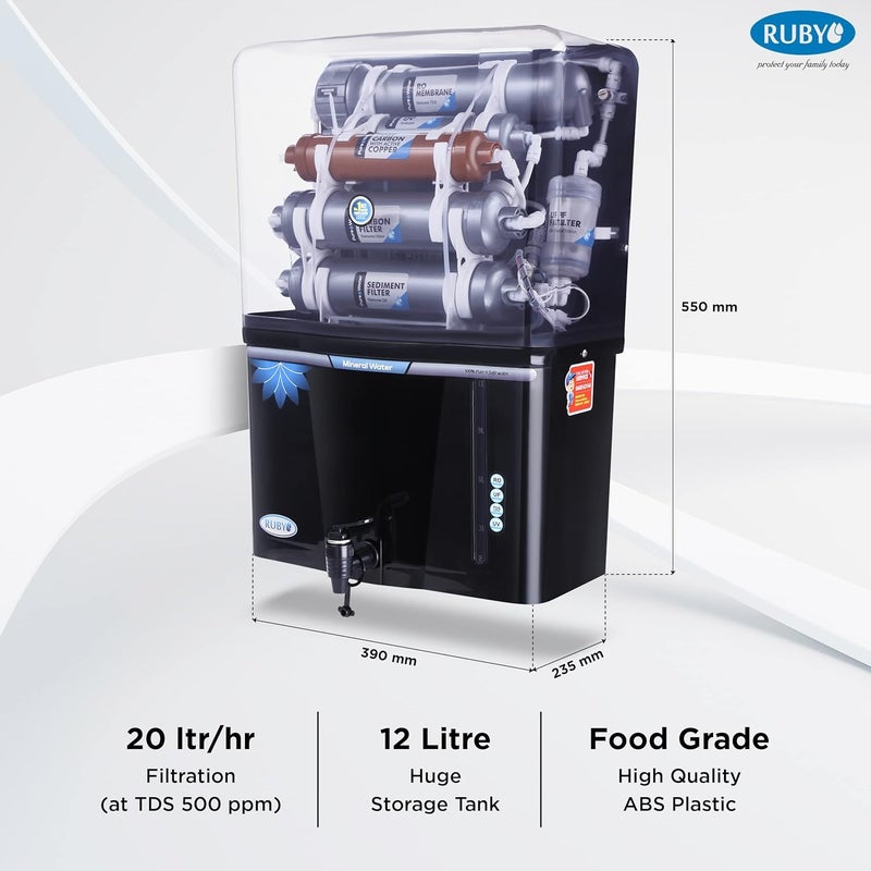 Ruby Fully Automatic Water Purifier with Silver impregnated Carbon Advanced Multi Stage ROUVUF 12 Litres Storage for office and home use Pre filter Sediment Pre Carbon Post carbon UV UF - Image 3