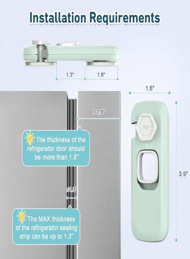HITWA™ 5 Pack Child Proof Refrigerator Lock, Fridge, Cabinets, Freezer Door Lock Apply to Max 1"(25mm) Sealing Strip for Toddlers and Kids, No Tools Need or Drill - Grey (Green, 2) - Image 2