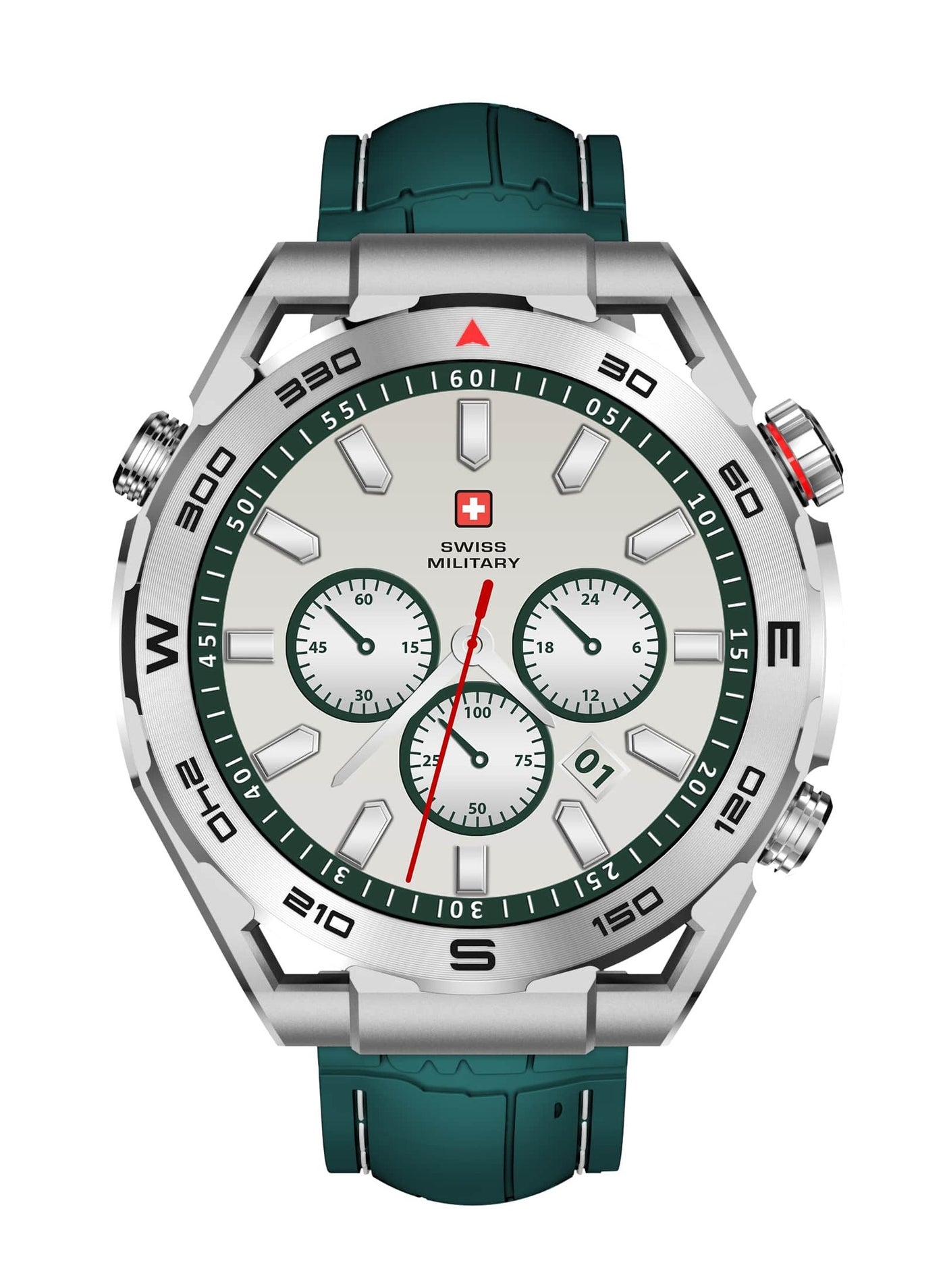 Swiss Military DOM3 Smartwatch 1.43" AMOLED, Bluetooth Calling, Multi Language, Health & Sports Tracking, Wireless Charging, 7 Days Battery, IP67, iOS/Android Compatible, Silver Frame + 2 Straps