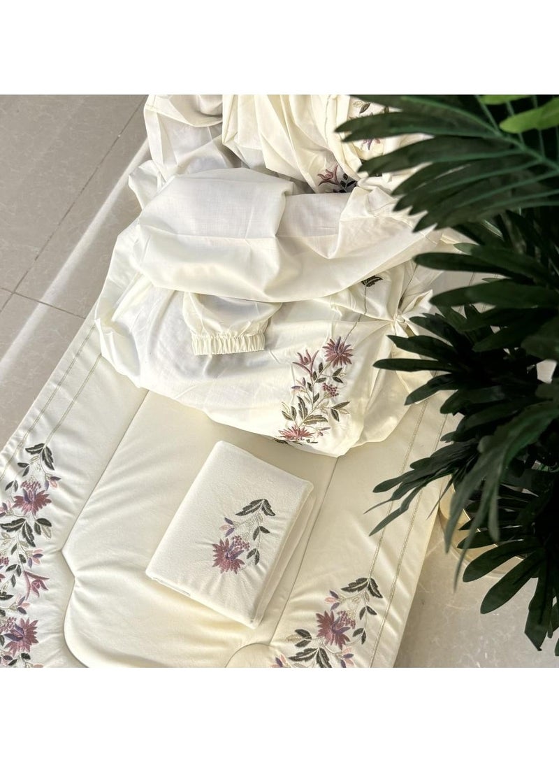 Luxury embroidered prayer rug set, 3 pieces - off-white - Image 2