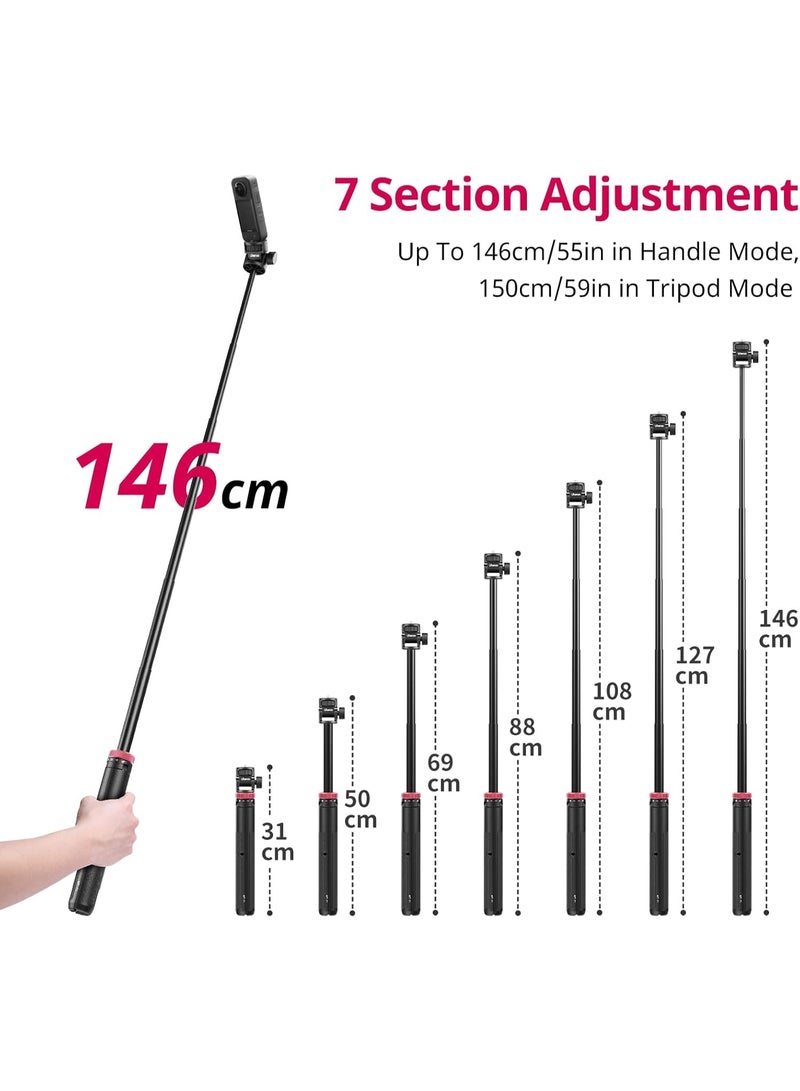 يولانزي حامل ثلاثي القوائم ULANZI Select 59 بوصة لكاميرا السيلفي - MT-71 غير مرئي طويل قابل للتمديد، حامل ثلاثي القوائم محمول وخفيف الوزن، 7 أقسام لكاميرات الحركة - Image 2