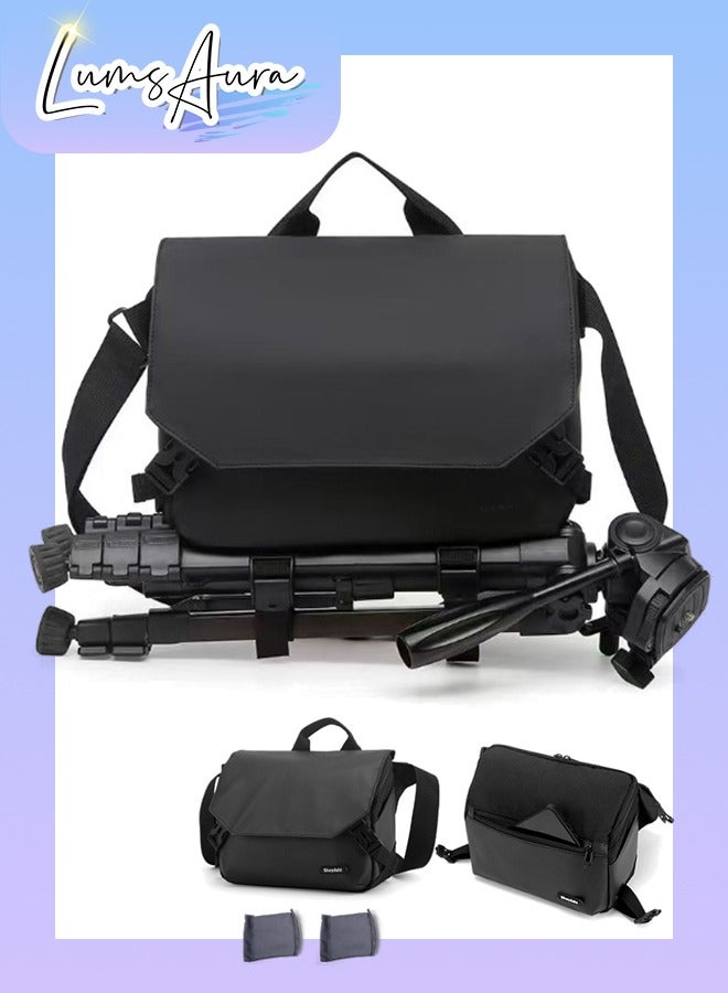LumsAura Sling Camera Case with Tripod Holder, Small Compact Camera Tactical Shoulder Bags for DSLR/SLR/Mirrorless Cameras, Water-Resistant Crossbody Bag Women Men, Black  - Image 1
