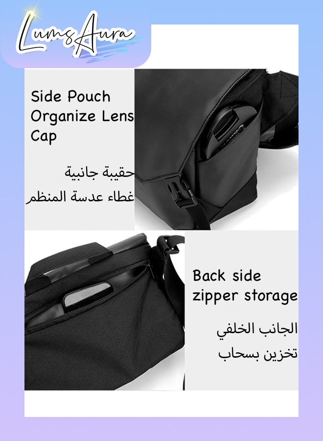 LumsAura Sling Camera Case with Tripod Holder, Small Compact Camera Tactical Shoulder Bags for DSLR/SLR/Mirrorless Cameras, Water-Resistant Crossbody Bag Women Men, Black  - Image 3