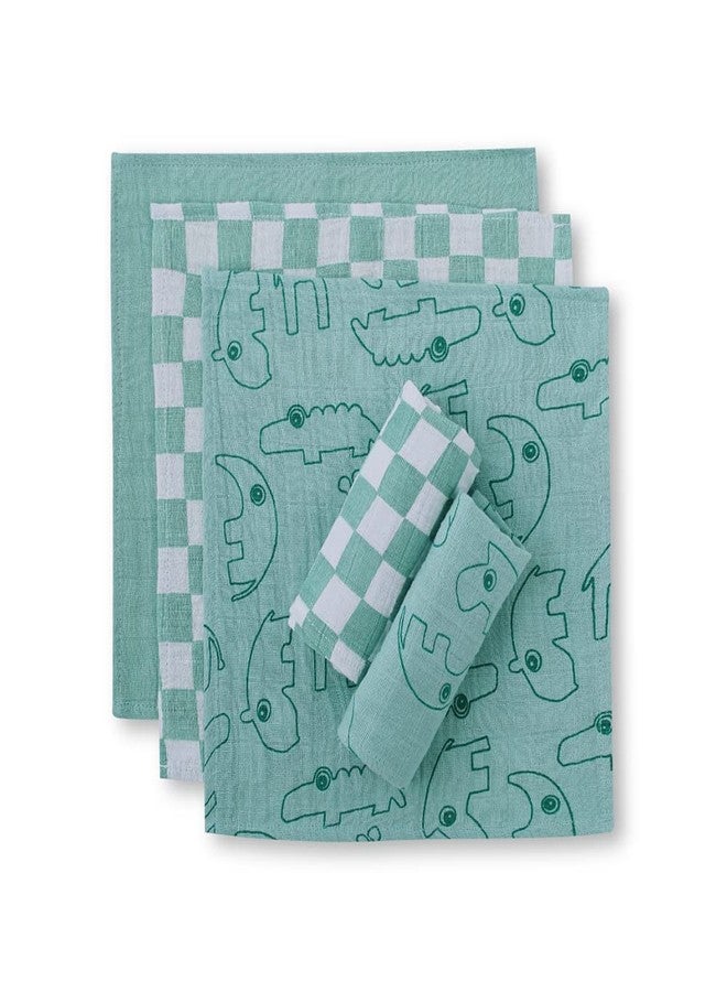 THEONI Baby Muslin Washcloths - Organic Muslin Cotton Baby Wipes - Soft Newborn Baby Face Towel for Sensitive Skin-Forest Friends Wipes-Pack of 5. - Image 1