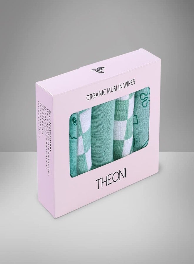THEONI Baby Muslin Washcloths - Organic Muslin Cotton Baby Wipes - Soft Newborn Baby Face Towel for Sensitive Skin-Forest Friends Wipes-Pack of 5. - Image 2