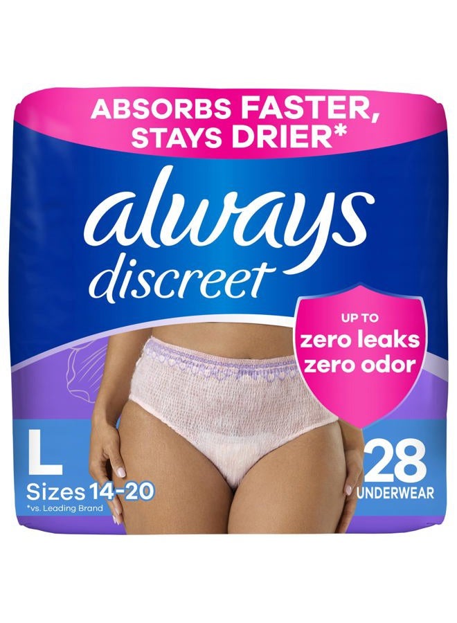 Always Discreet Adult Incontinence Underwear for Women and Postpartum Underwear, Large, Up to 100% Bladder Leak Protection, 28 Count - Image 1