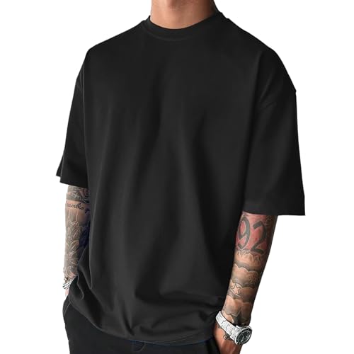 Opomelo Men's Fashion Oversized Tshirts Workout Short Sleeve T-Shirt Dry Fit Lightweight Crewneck Tee Tops Black - Image 1