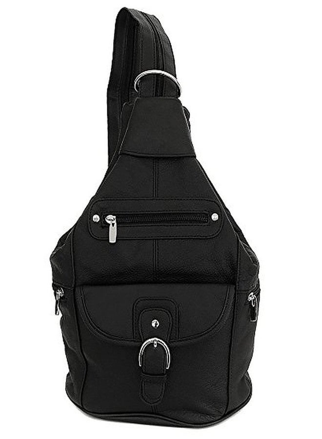 Roma Leathers Womens Leather Convertible 7 Pocket Medium Size Tear Drop Sling Backpack Purse Shoulder Bag, Black - Image 3