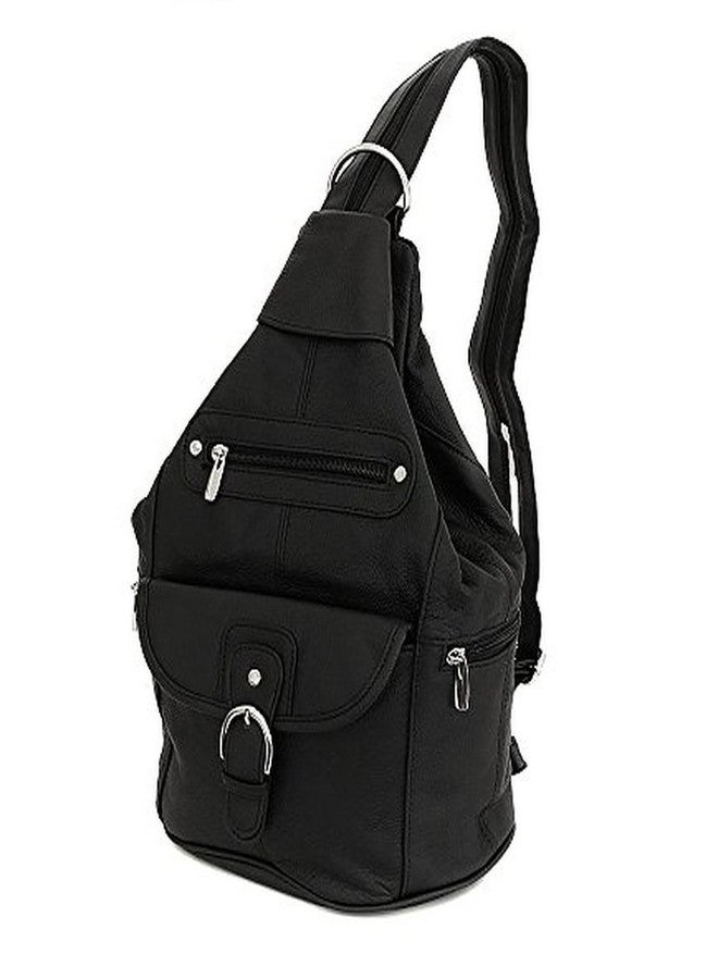 Roma Leathers Womens Leather Convertible 7 Pocket Medium Size Tear Drop Sling Backpack Purse Shoulder Bag, Black - Image 2