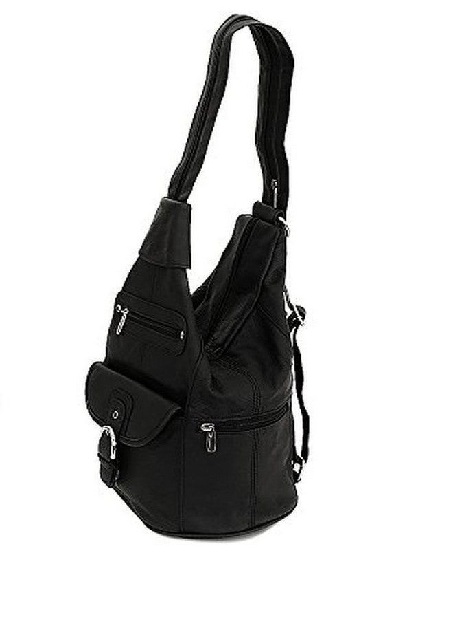 Roma Leathers Womens Leather Convertible 7 Pocket Medium Size Tear Drop Sling Backpack Purse Shoulder Bag, Black - Image 5