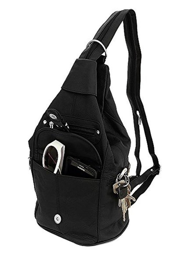 Roma Leathers Womens Leather Convertible 7 Pocket Medium Size Tear Drop Sling Backpack Purse Shoulder Bag, Black - Image 4