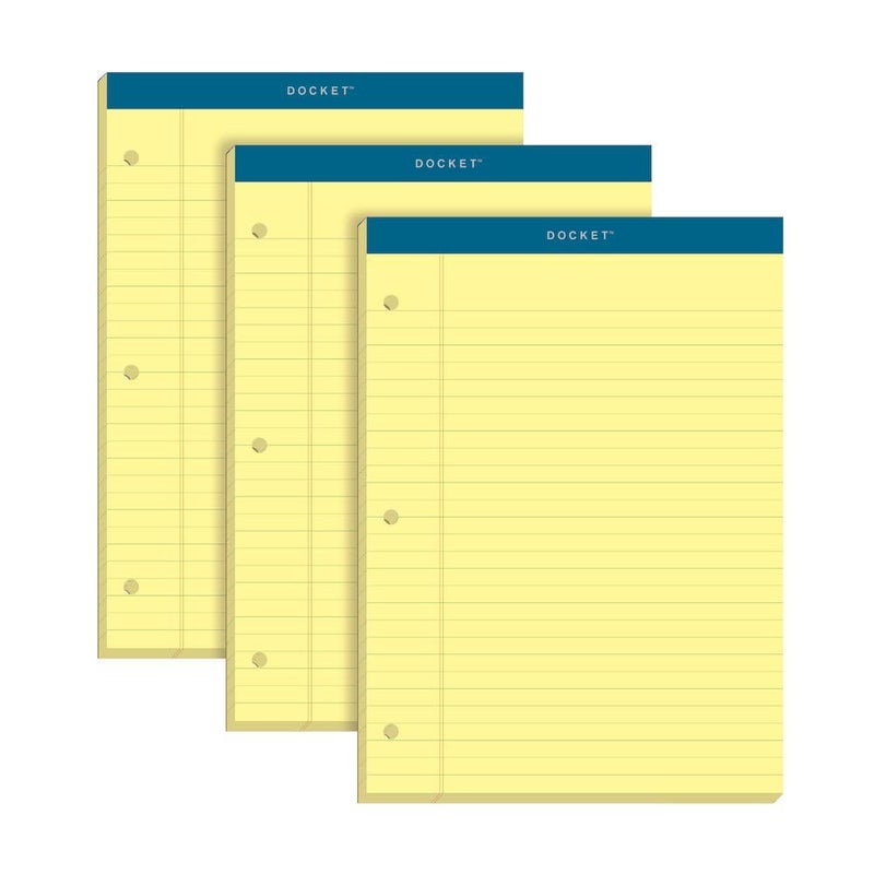 TOPS Docket Legal Pads, 3 Pack, Premium Note Pads, 100 Legal Ruled 8.5" x 11" Sheets, Canary Yellow Paper with Firm Back, Professional Legal & Office Notepads, 3 Hole Punched, 2X More Sheets, Proudly Made in the USA - Image 1