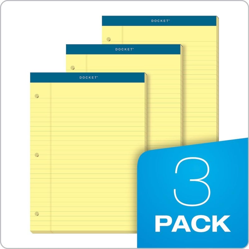 TOPS Docket Legal Pads, 3 Pack, Premium Note Pads, 100 Legal Ruled 8.5" x 11" Sheets, Canary Yellow Paper with Firm Back, Professional Legal & Office Notepads, 3 Hole Punched, 2X More Sheets, Proudly Made in the USA - Image 4