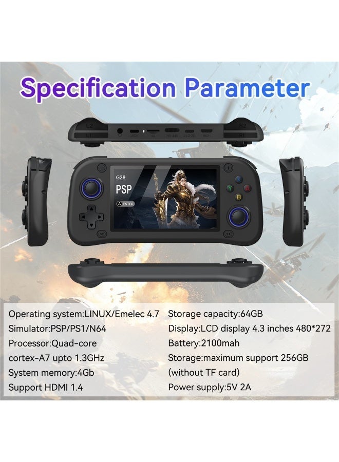 JAJEEK G28 64GB Handheld Game Console with 4.3-Inch HD IPS Display, Portable Retro Gaming System Featuring Built-In Classic Games, Rechargeable Battery, Smooth Responsive Controls, Lightweight Pocket Design for Travel Gaming, Black Edition Entertainment Device - Image 2